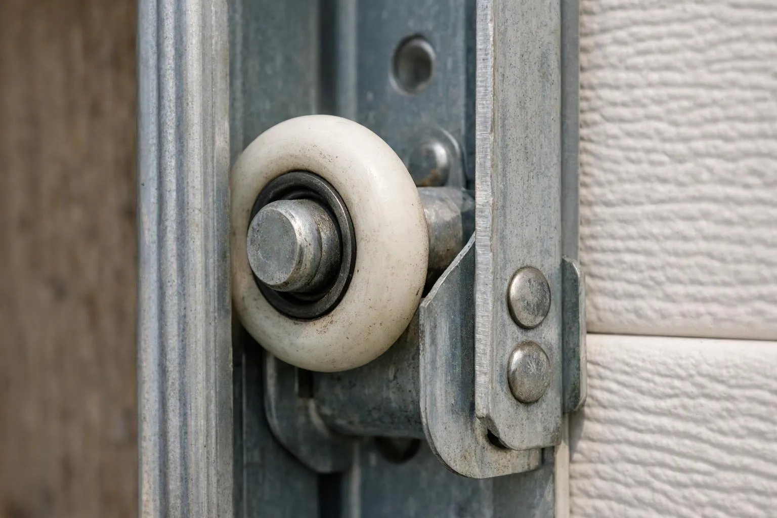 Garage door track and rollers aligned on a sectional door